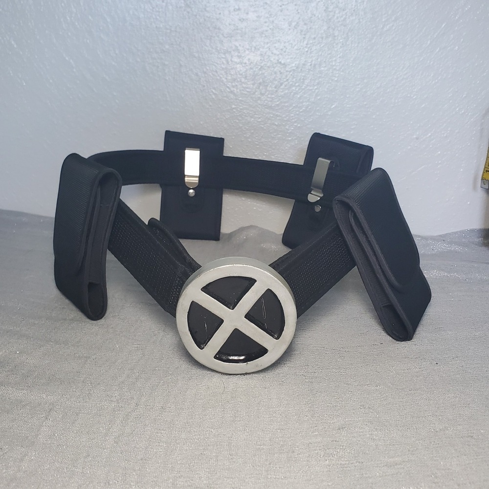 X-Men Cosplay Utility Belt Black Nylon with 4 Detachable Pouches X-Logo Buckle